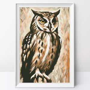 Brown Owl Cross Stitch Pattern: Modern Bird Design (PDF Pattern)