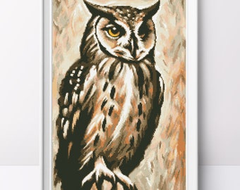 Brown Owl Cross Stitch Pattern: Modern Bird Design (PDF Pattern)