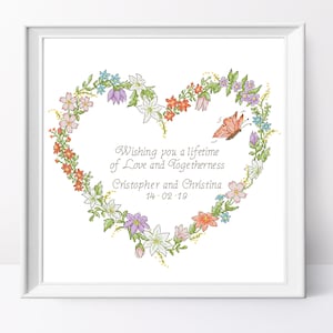 Floral Heart Wedding Cross Stitch Pattern (PDF)