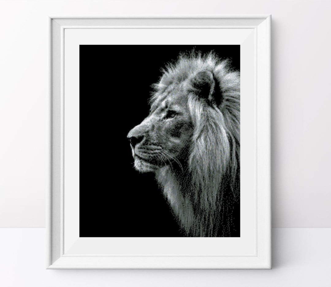Lion on Black Aida Cross Stitch Pattern Animal Cross Stitch Etsy