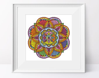 Rainbow Mandala Cross Stitch Pattern: Geometric Design (PDF Pattern)