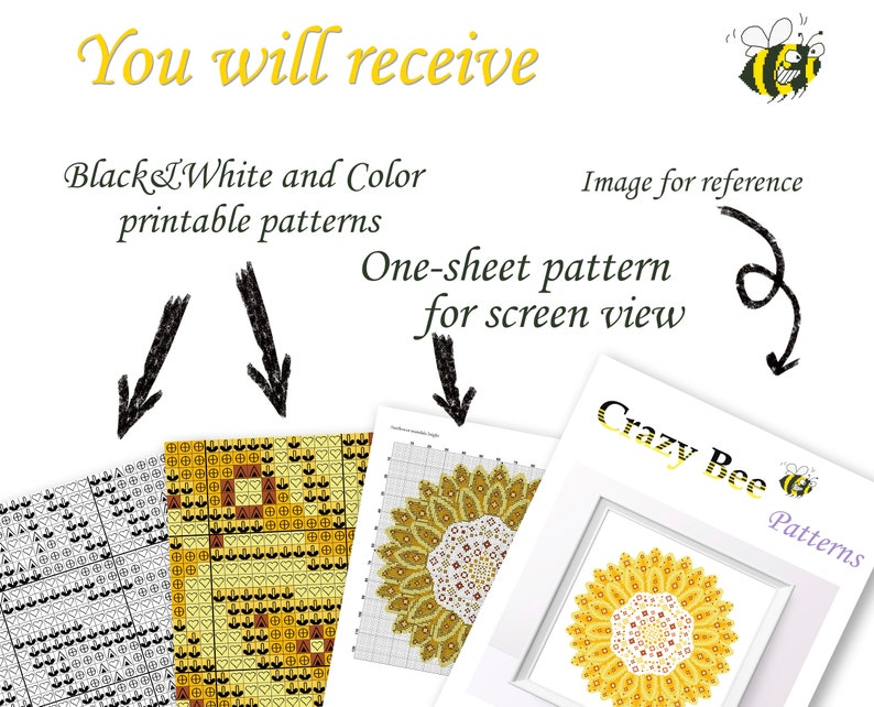 Bright sunflower mandala cross stitch pattern Sunflower design Flower mandala pdf pattern Geometric sunflower cross stitch Boho gift image 4