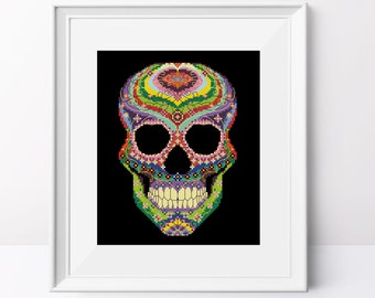 Colorful Skull Cross Stitch Pattern: Halloween Decor (PDF Pattern)
