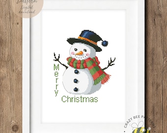 Kreuzstichmuster Weihnachten Schneemann: Schneemann im Schneemann Urlaub Design (PDF-Muster)
