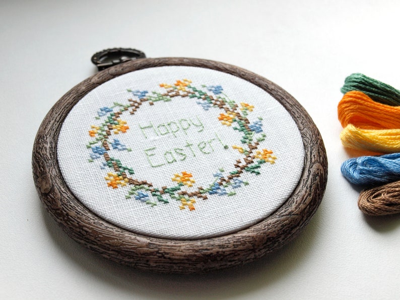 Happy Easter Floral Wreath Cross Stitch Pattern (PDF Pattern) - Etsy