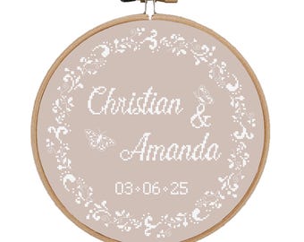 Monochrome Wedding Wreath Cross Stitch Pattern (PDF Pattern)
