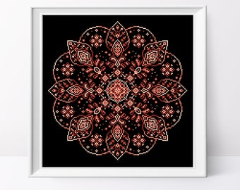 Red Floral Mandala cross stitch pattern Geometric cross stitch design Geometric mandala pdf pattern Mandala art Meditation cross stitch