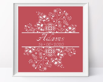 White Lace Wedding Cross Stitch Pattern: Floral Announcement (PDF Pattern)