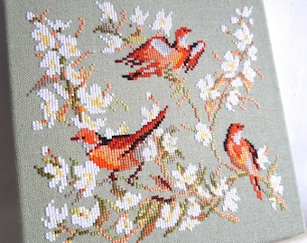 Birds and Flowers Cross Stitch Pattern: Antique Cushion Design (PDF Pattern)