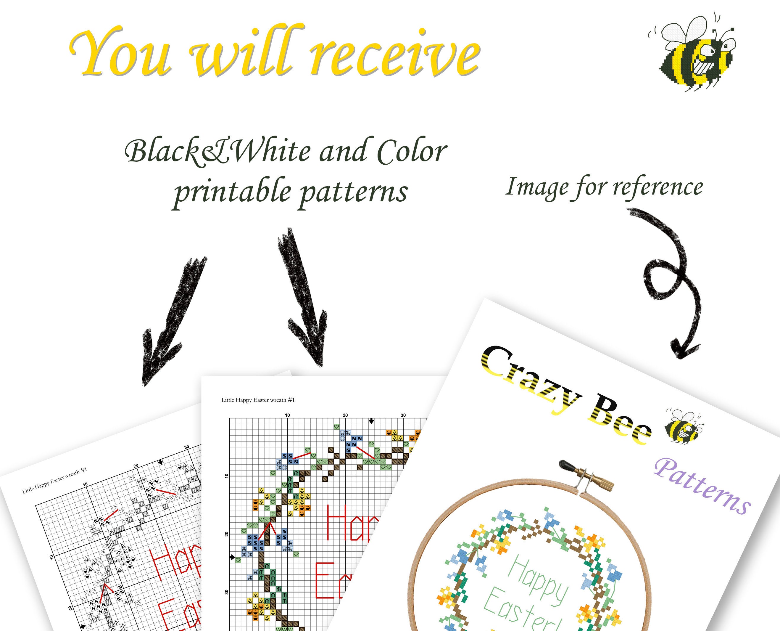 Happy Easter Floral Wreath Cross Stitch Pattern (PDF Pattern) - Etsy