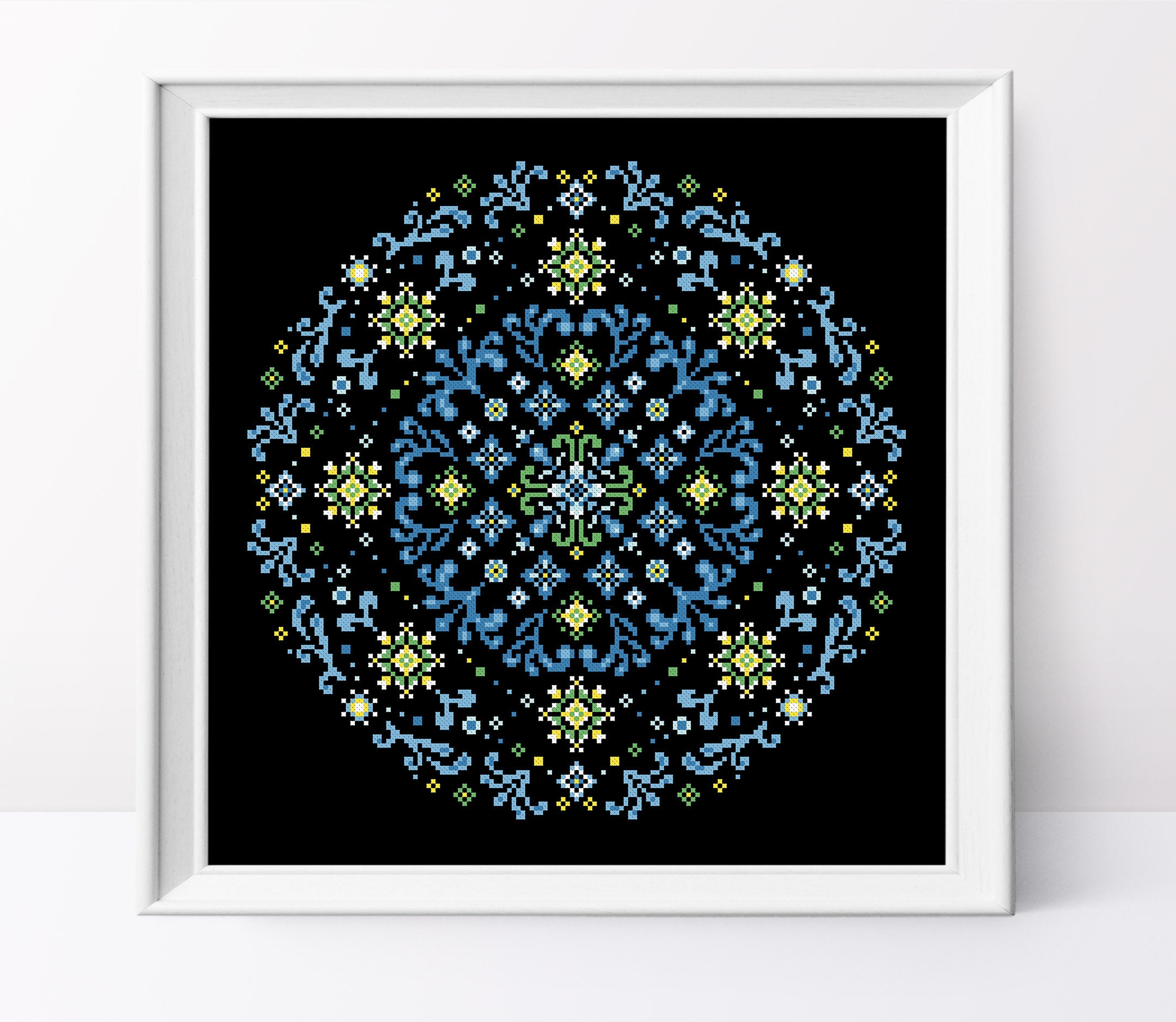 Blue Floral Mandala Cross Stitch Pattern Geometric Mandala - Etsy