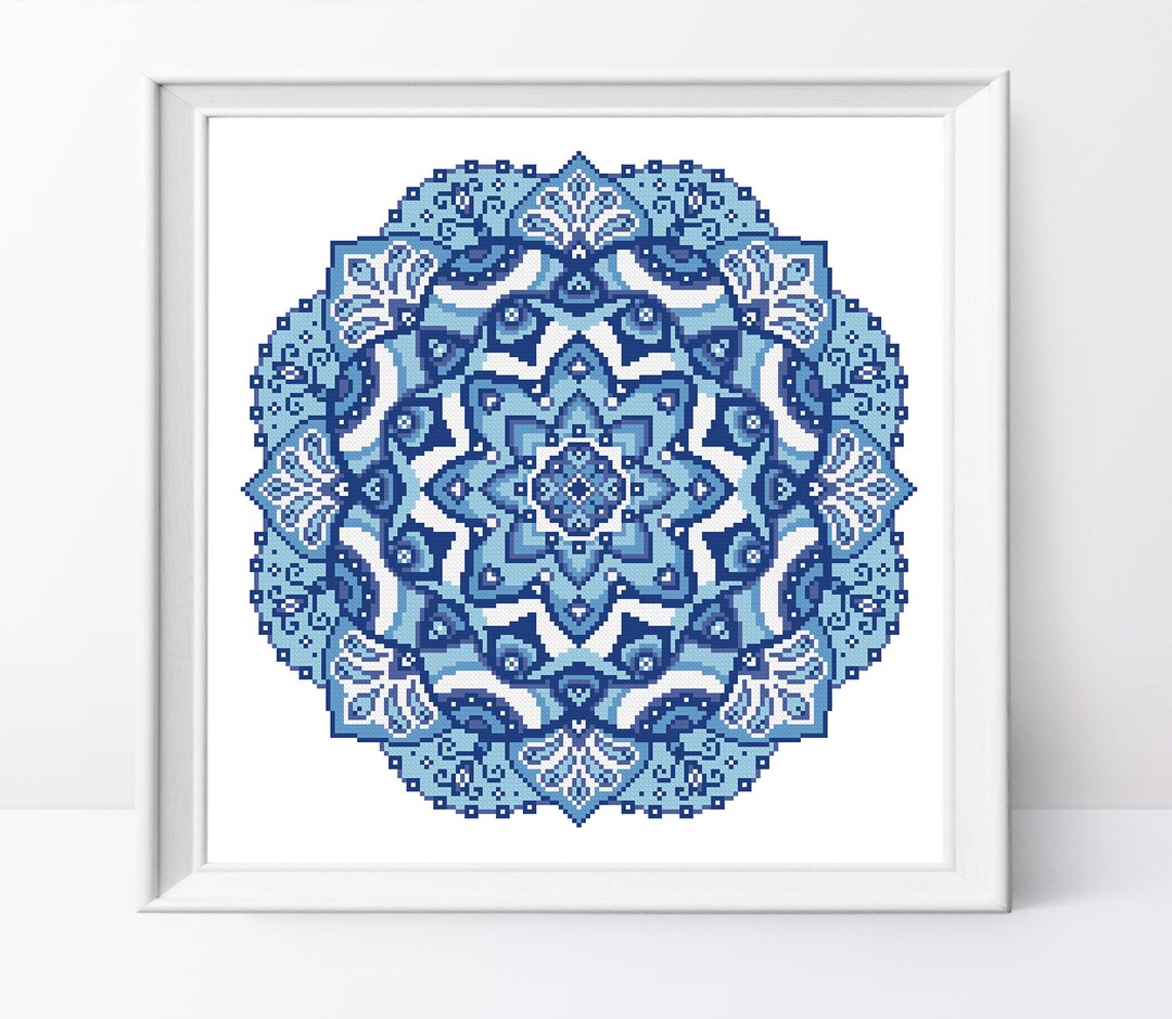 Blue Mandala Cross Stitch Pattern: Folk Art Ornament (PDF Design) - Etsy