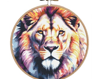 Watercolor Lion Cross Stitch Pattern: Modern Animal Design (PDF Pattern)