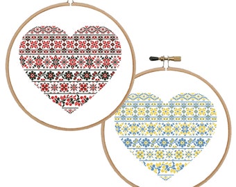 Ukrainian Folk Heart Cross Stitch Pattern, Geometric Design (PDF Pattern)
