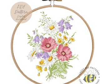 Wildflower Bouquet Cross Stitch Pattern: Summer Floral Design (PDF Pattern)