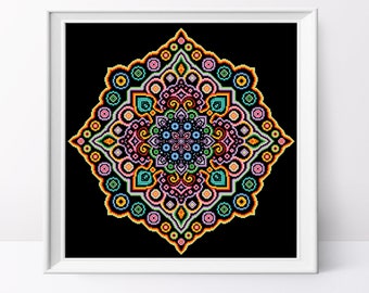Buntes geometrisches Mandala Kreuzstich-Muster (PDF-Muster)