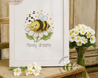 Easy Cross Stitch Pattern Bee – Cute Cross Stitch Design – Sleeping Bee PDF pattern