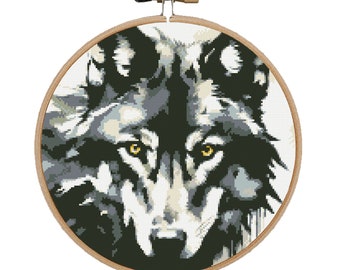 Patrón de punto de cruz Mirada de Lobo: Diseño de animal gótico (Patrón en PDF)