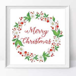 Christmas Wreath Cross Stitch Pattern: Winter Floral Design (PDF Pattern)