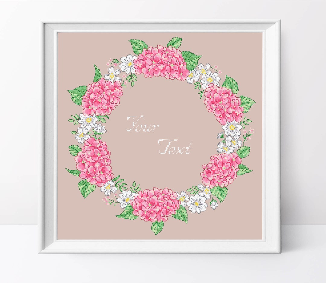 Pink Hydrangea Wreath Cross Stitch Pattern Garden Cross Stitch Wreath ...