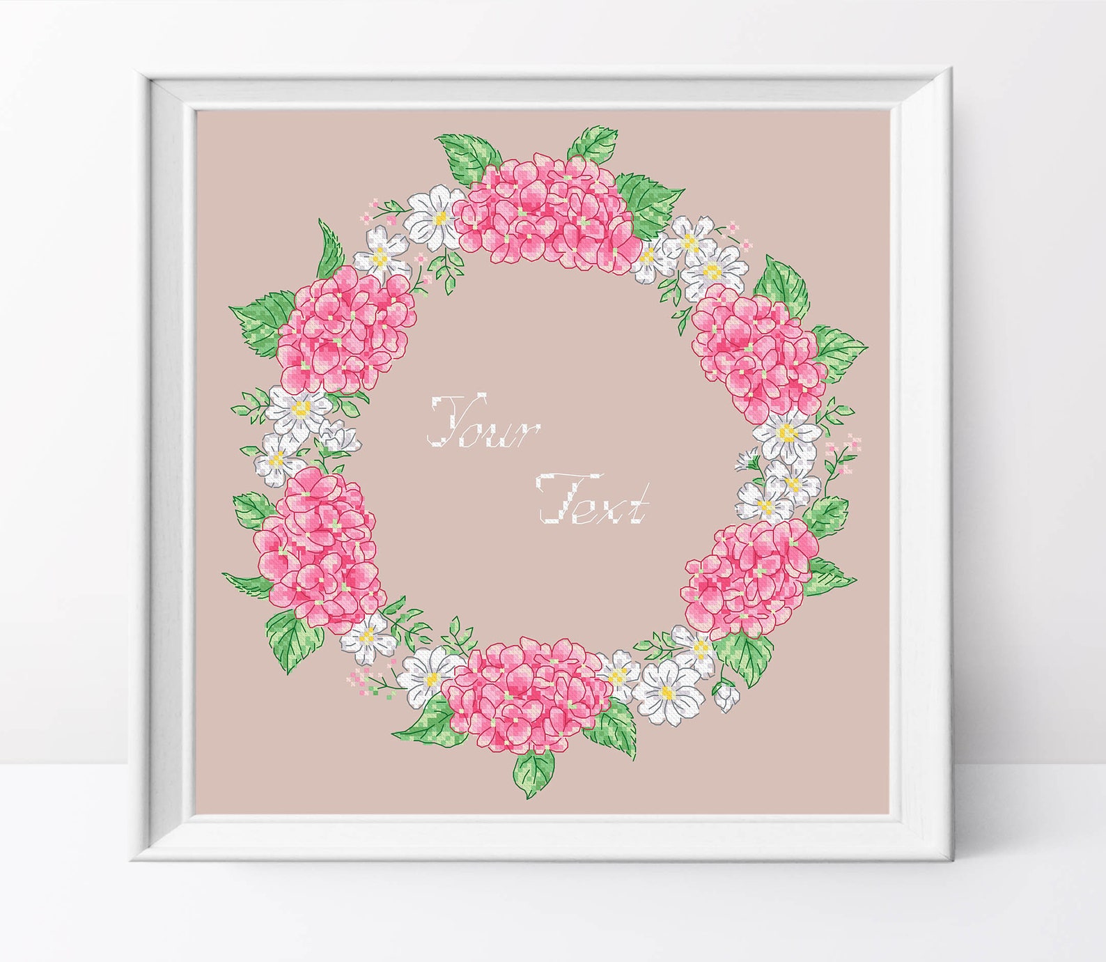 Pink Hydrangea Wreath Cross Stitch Pattern Garden Cross Stitch - Etsy