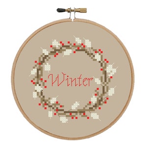 Winter Wreath Cross Stitch Pattern: Christmas Design (PDF Pattern)