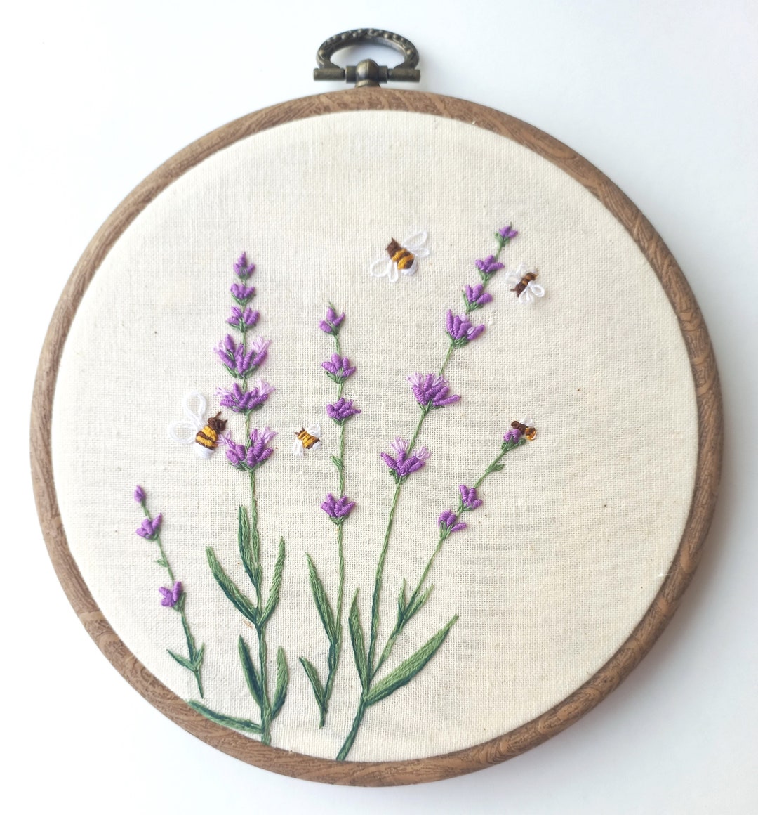 レッスンバッグ ×2  オリーブ刺繍　ラベンダー刺繍 ラベンダーとミツバチの刺繍パターン ラベンダーのPDFパターン