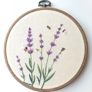 Lavender and Bees Embroidery Pattern: Floral PDF (Digital Download)