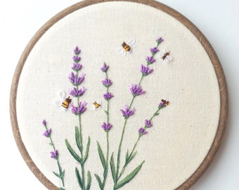 Lavender with bees embroidery pattern Lavender PDF pattern Flowers embroidery Digital download