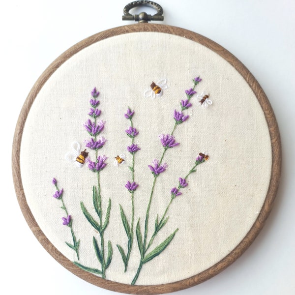 Lavender with bees embroidery pattern Lavender PDF pattern Flowers embroidery Digital download