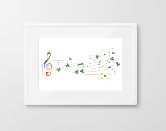 Shamrock Treble Clef Cross Stitch Pattern: St. Patrick's Day Music (PDF)