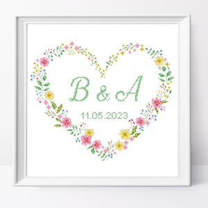 Wedding Floral Heart cross stitch pattern Flower heart design Love cross stitch Heart pdf pattern Valentines day gift Wedding gift