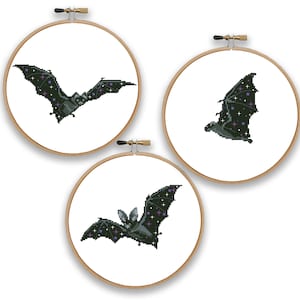 Bats with night sky set cross stitch pattern Bats pdf pattern Halloween design Bat cross stitch pattern Modern cross stitch Bat lover gift