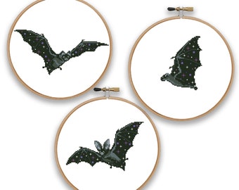 Bats with Night Sky Cross Stitch Pattern Set (PDF Pattern)