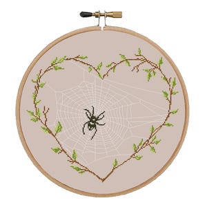 Spider on web cross stitch pattern Spider pdf pattern Spider in heart cross stitch Spider cross stitch design Halloween cross stitch chart