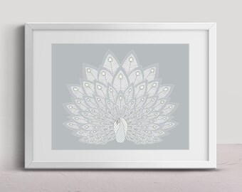 White Peacock Cross Stitch Pattern: Bird Art (PDF Pattern)