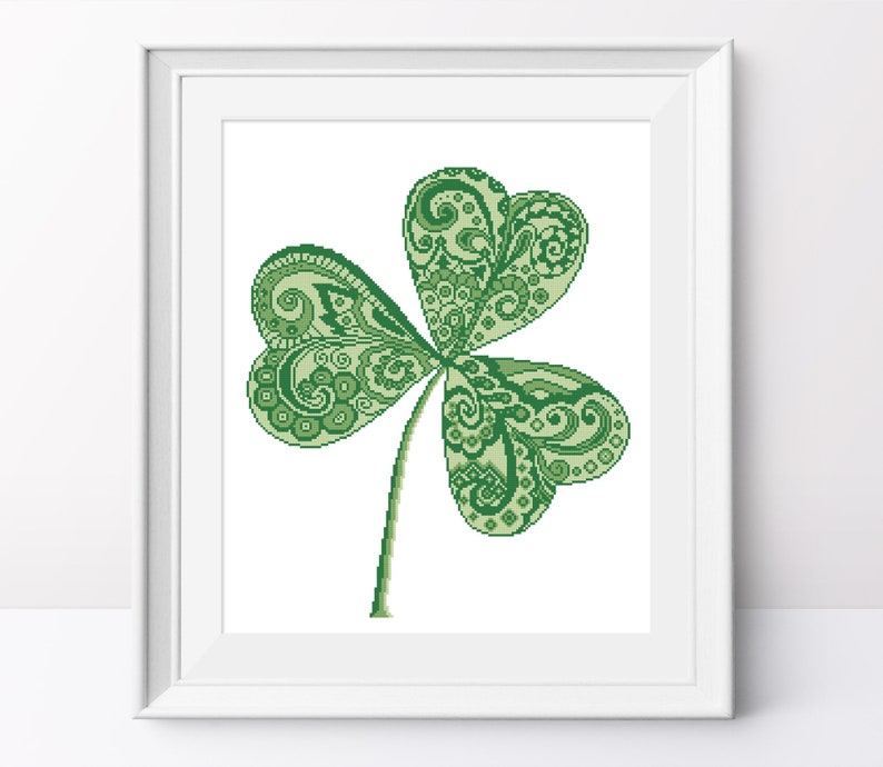 Shamrock cross stitch pattern St Patrick's day cross stitch Clover cross stitch pdf Modern cross stitch pattern Counted cross stitch design image 1