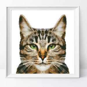 Braun getigerte Katze Kreuzstich Muster Tier Kreuzstich Katze Kreuzstich Design Katzenliebhaber Geschenk Tabby Katze pdf Muster Moderne Kreuzstich