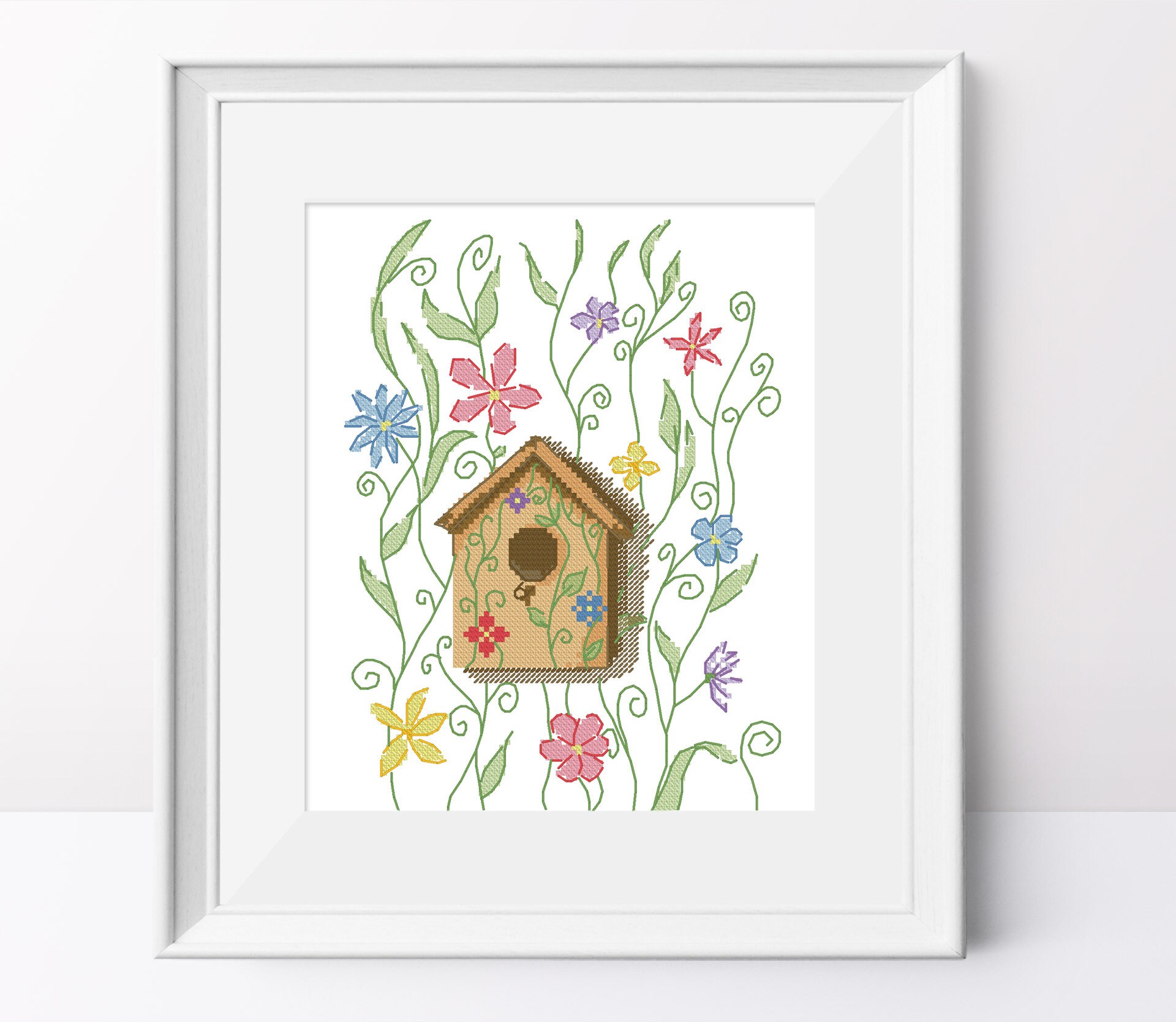 Birdhouse Cross Stitch Pattern Birdhouse With Flowers Cross - Etsy