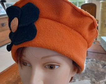 Béret enfant, bonnet, chapeau en polaire orange