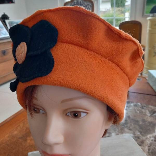 Béret enfant, bonnet, chapeau en polaire orange