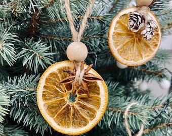 Set of Three Handmade Dehydrated Orange Slice Festive Ornament Holiday Decoration Fall Hanging Decor Seasonal Tree Decoration