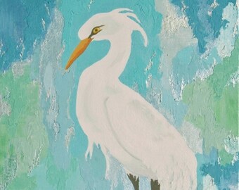 Egret wall art #2 , Original bird painting , Egret print , wading bird , Coastal wall art