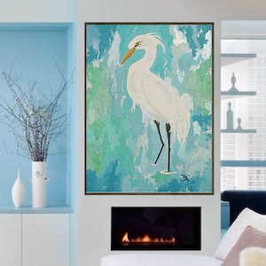 Egret wall art #2 , Original bird painting , Egret print , wading bird , Coastal wall art