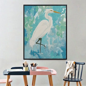 Egret wall art #1 , Original bird painting , Egret print , Coastal decor , Modern coastal art