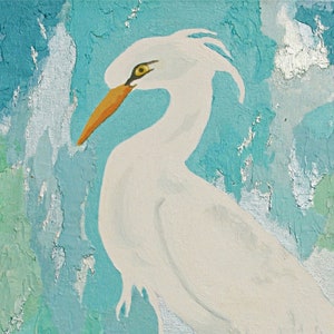 Egret wall art 2 , Original bird painting , Egret print , wading bird , Coastal wall art image 3