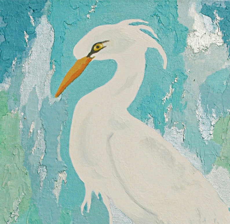 Egret wall art 2 , Original bird painting , Egret print , wading bird , Coastal wall art image 3