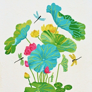 Lotus art , Lily pad , Water lily , Lily print , Dragonfly print , Coastal wall art