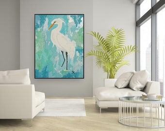 Egret fine art print from an original painting on canvas