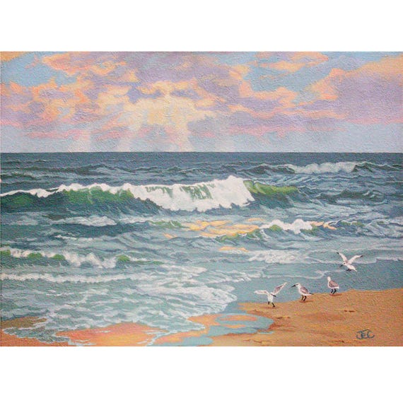 Beach themed decor , Ocean waves print , Outer Banks art , Beach sunrise